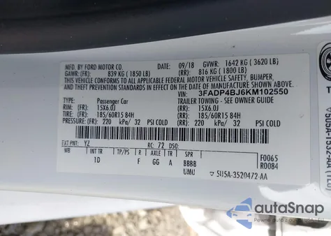 2019 Ford Fiesta Se from USA, damaged, VIN 3FADP4BJ6KM102550